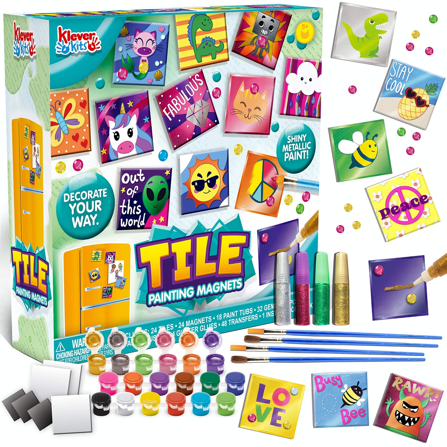 24 Magnetic Mini Tiles Art Kit, DIY Paint, Arts & Crafts for Kids