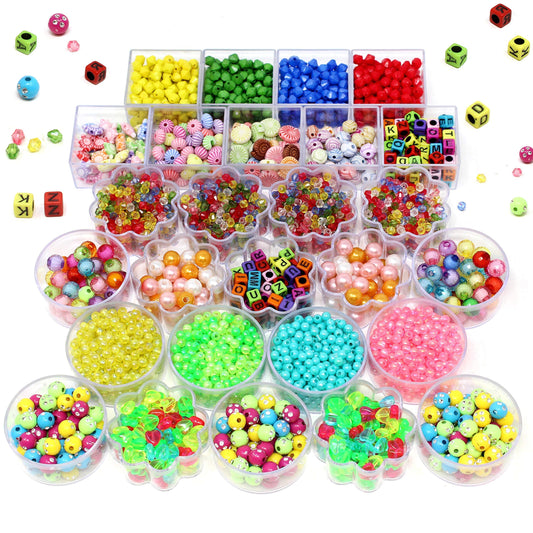 6000pcs Jewelry Making, Bracelet Making Kit with 28 Types & 4 Colors Elastic Strings, Alphabet Letter for Kids